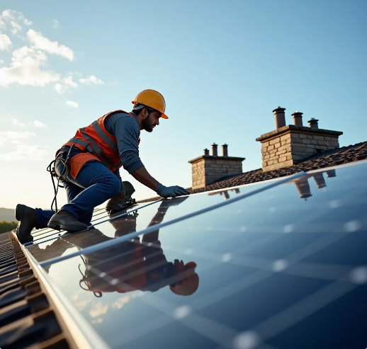 Solar panel installation on roof